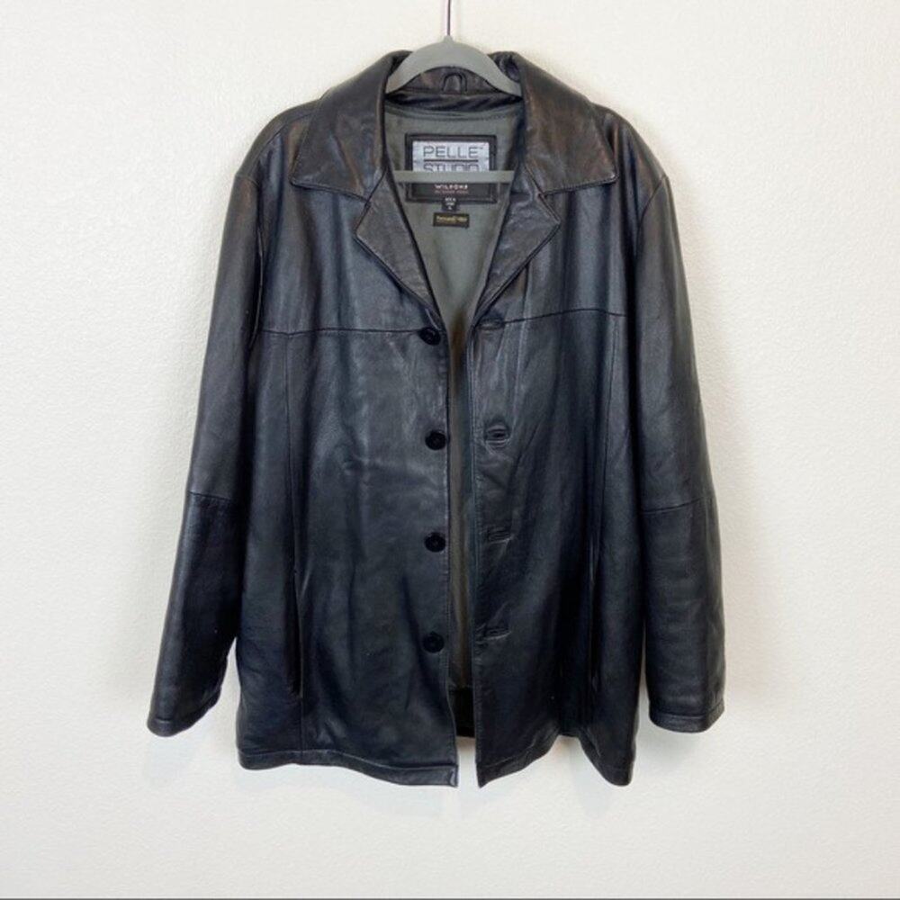 Wilson's Leather Black Leather Vintage Coat With Zip Out Thinsulate Liner